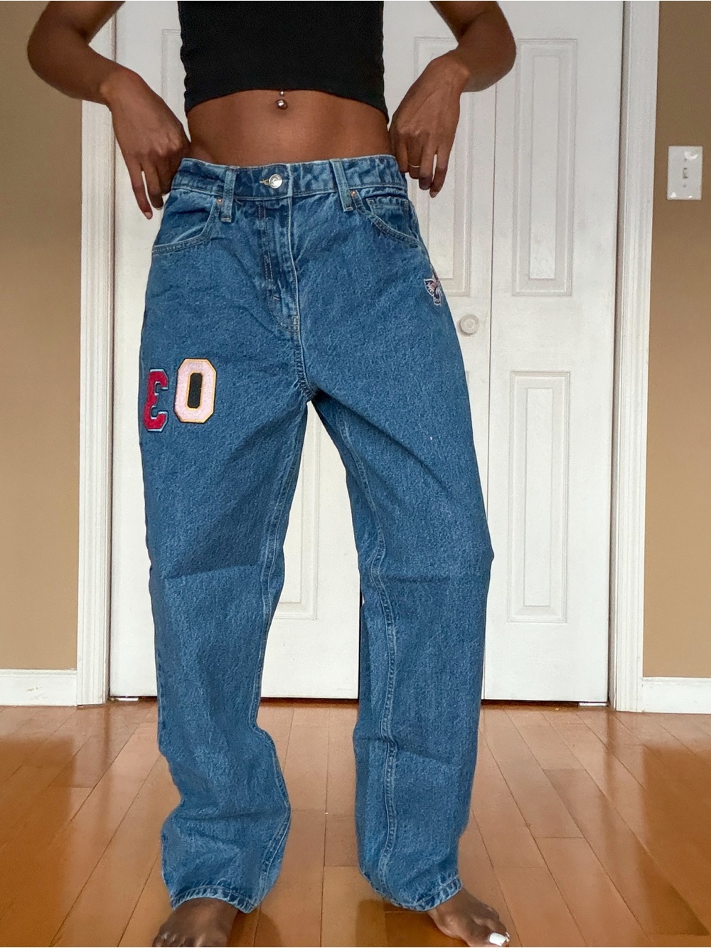 wild fable Blue High-Rise Patch Detail Jeans